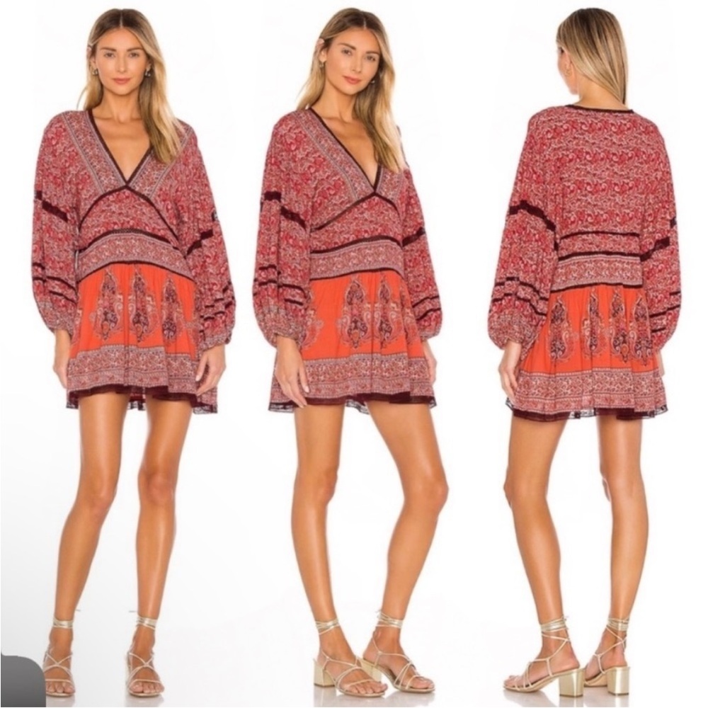 Free People Luna Scarf Print Tunic Dress Size Small - Red Combo - Picture 3 of 12